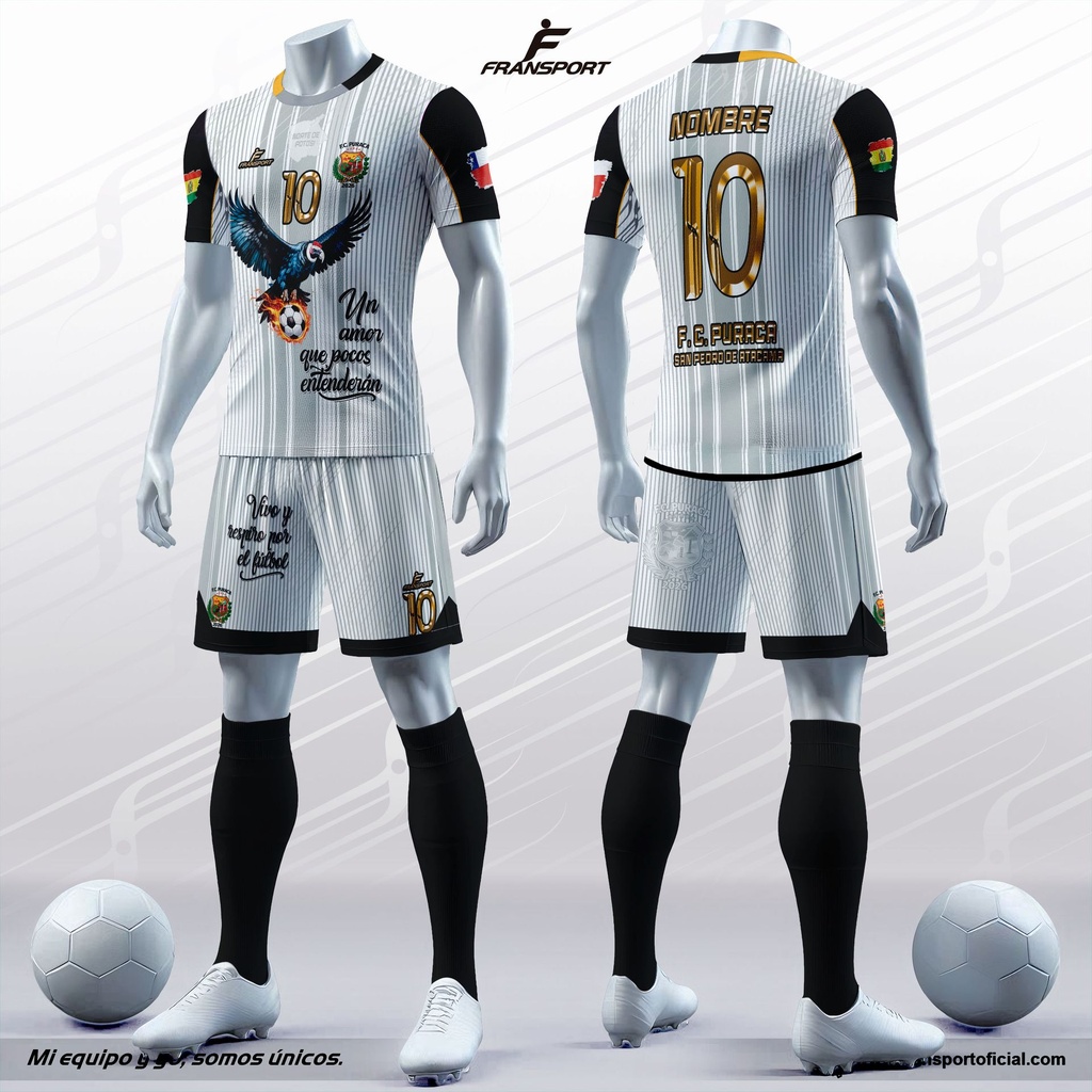 Poleras y corto Fútbol Diseño Fransport Personalizable - Nº1358 (Blanco)