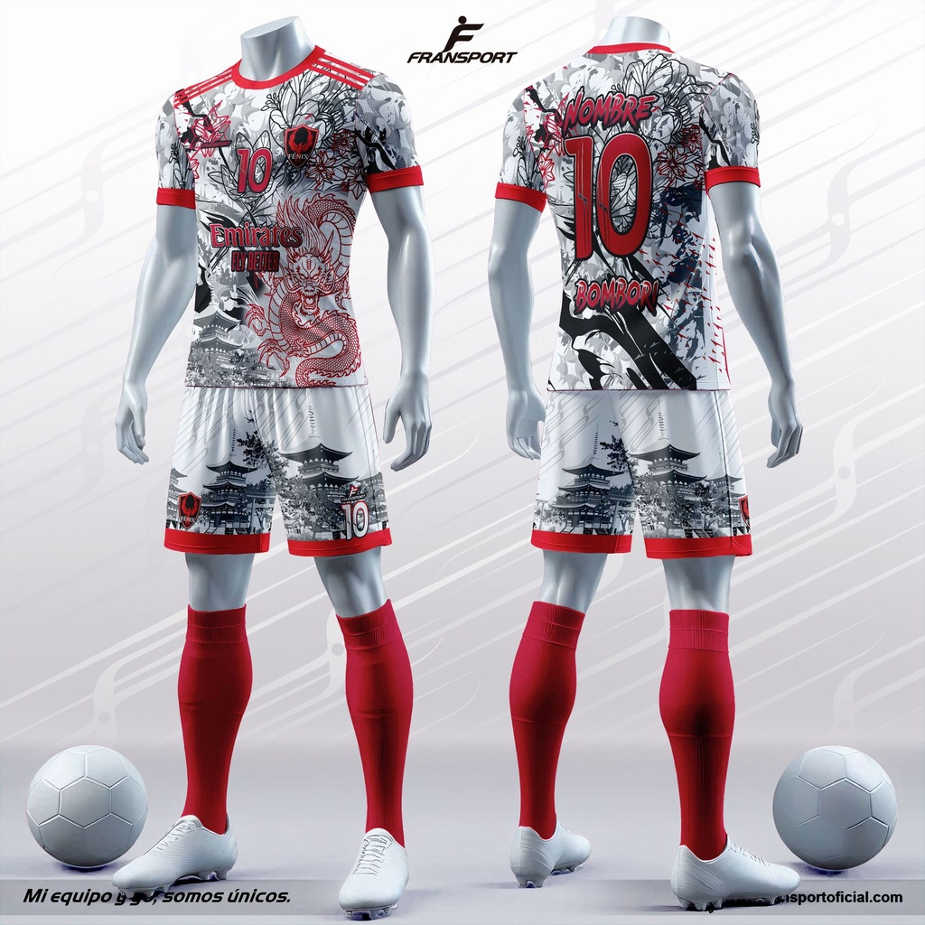 Poleras y corto Fútbol Diseño Fransport Personalizable Nº1477 (Blanco)