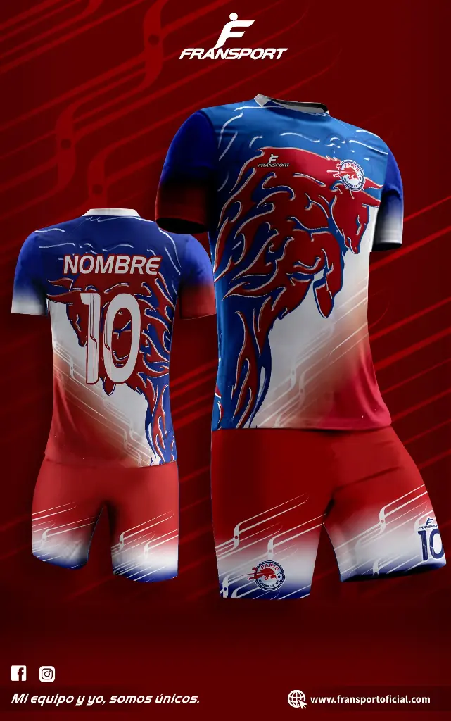 Poleras y corto Fútbol Diseño Fransport Personalizable full sublimado