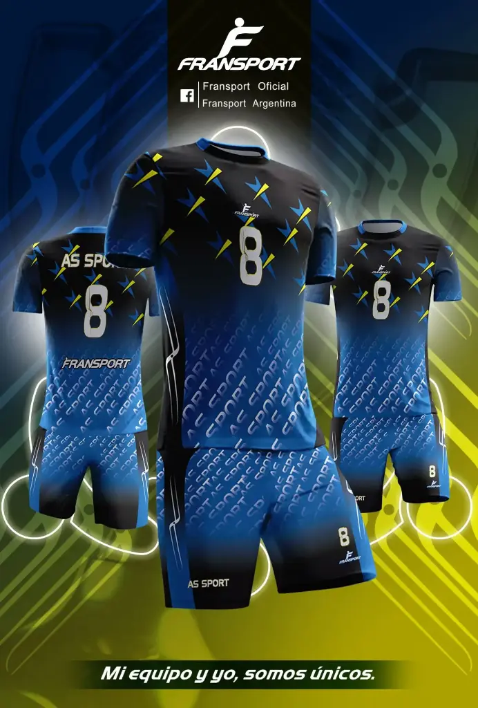 Poleras y corto Fútbol Diseño Fransport Personalizable full sublimado