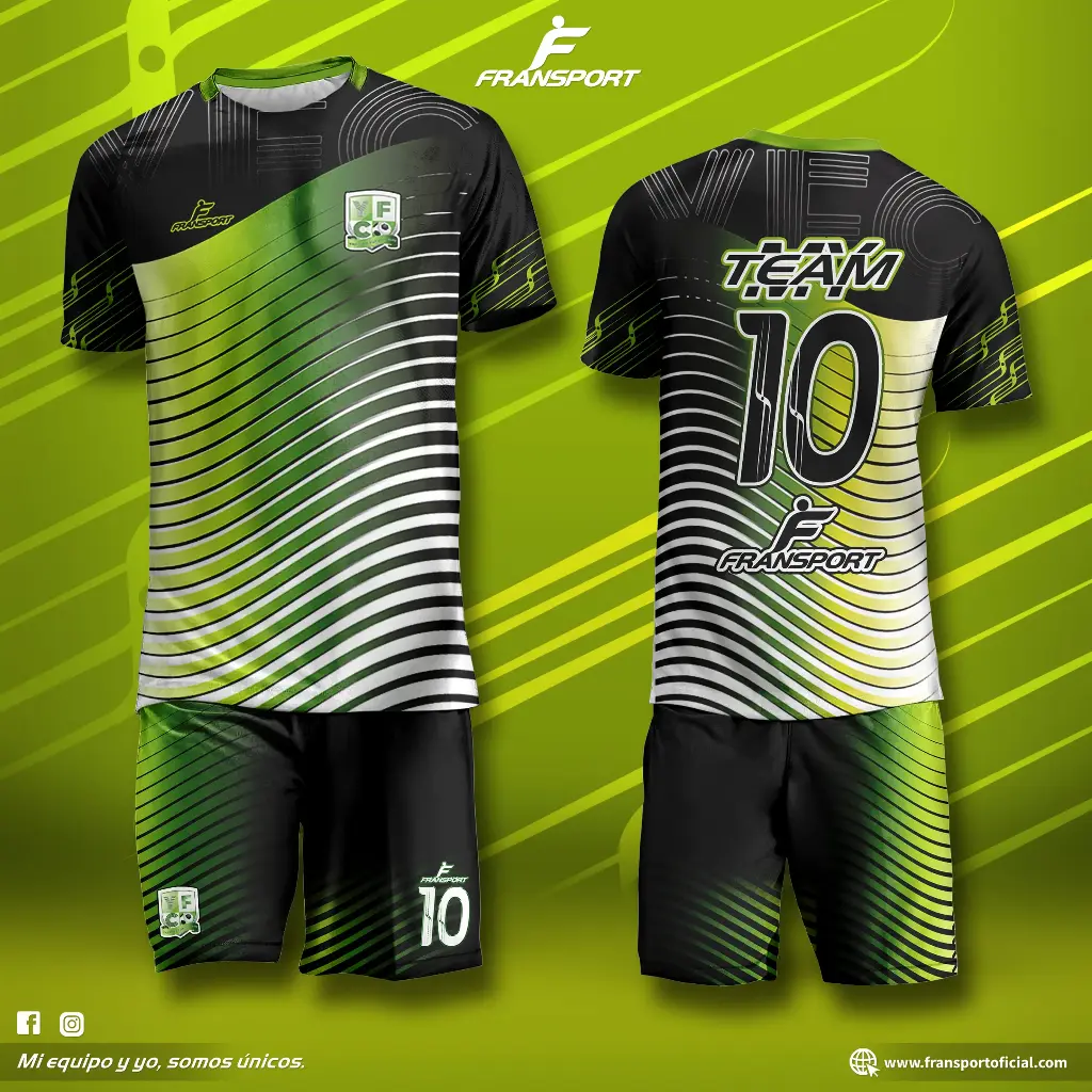 Poleras y corto Fútbol Diseño Fransport Personalizable full sublimado
