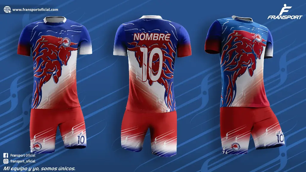 Poleras y corto Fútbol Diseño Fransport Personalizable full sublimado