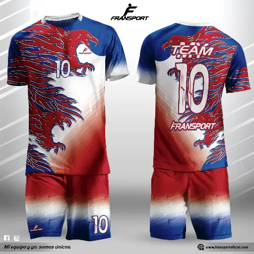 Poleras y corto Fútbol Diseño Fransport Personalizable full sublimado